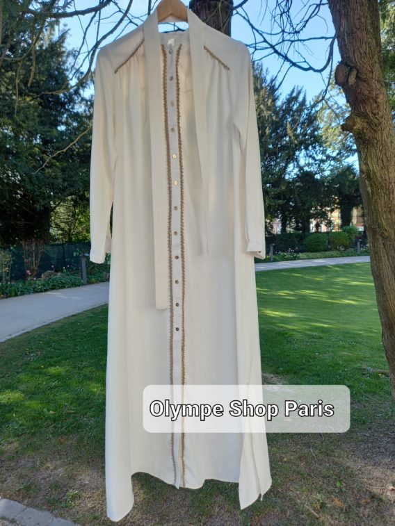 Abaya blanc cassé motif doré