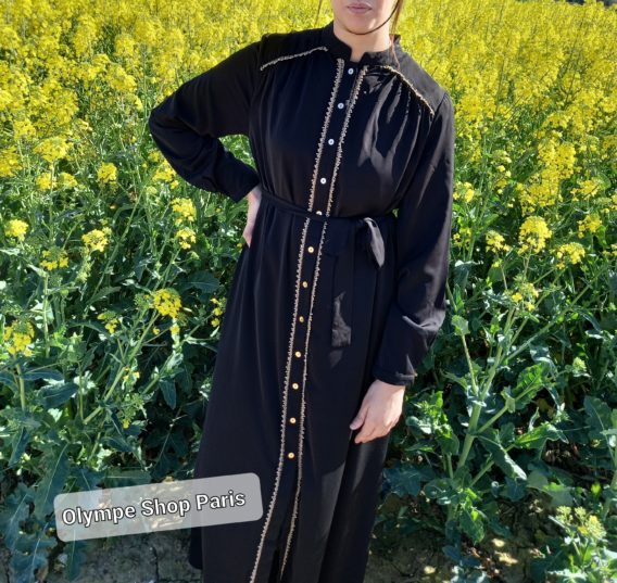 Abaya noire motif doré