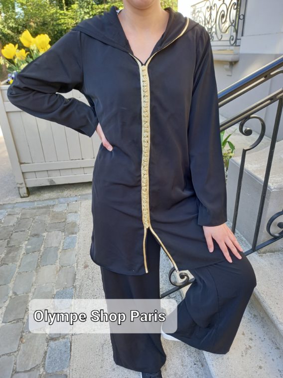 Ensemble noir Jelaba avec pantalon