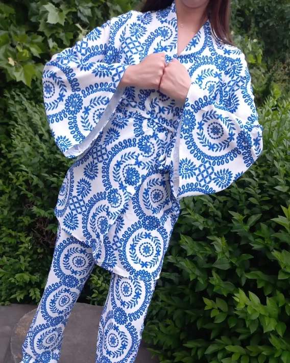 ensemble kimono bleu